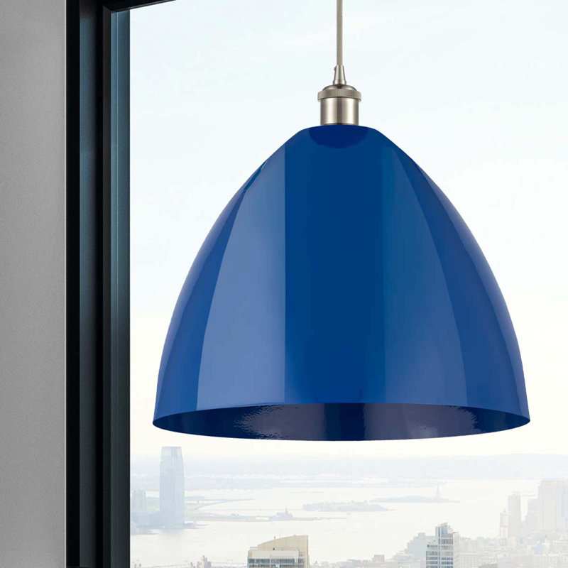 Luminaire suspendu conique 1 lumière, Bleu, Argent/Gris