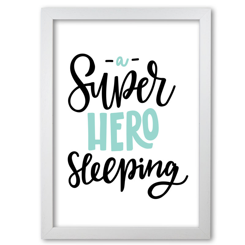 Superhero Sleeping - Print, White Grain Frame, 85 cm H x 60 cm W x 5 cm D