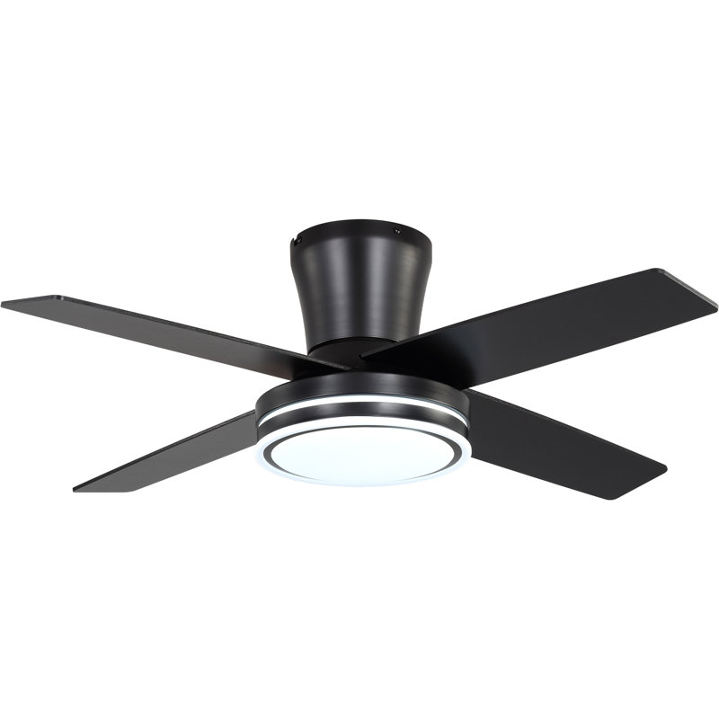 Ventilateur de plafond encastré noir intelligent de 44 pouces avec lumière, télécommande et commande APP, moteur à courant continu, ventilateur 6 vitesses réversible silencieux pour le salon de la chambre à coucher