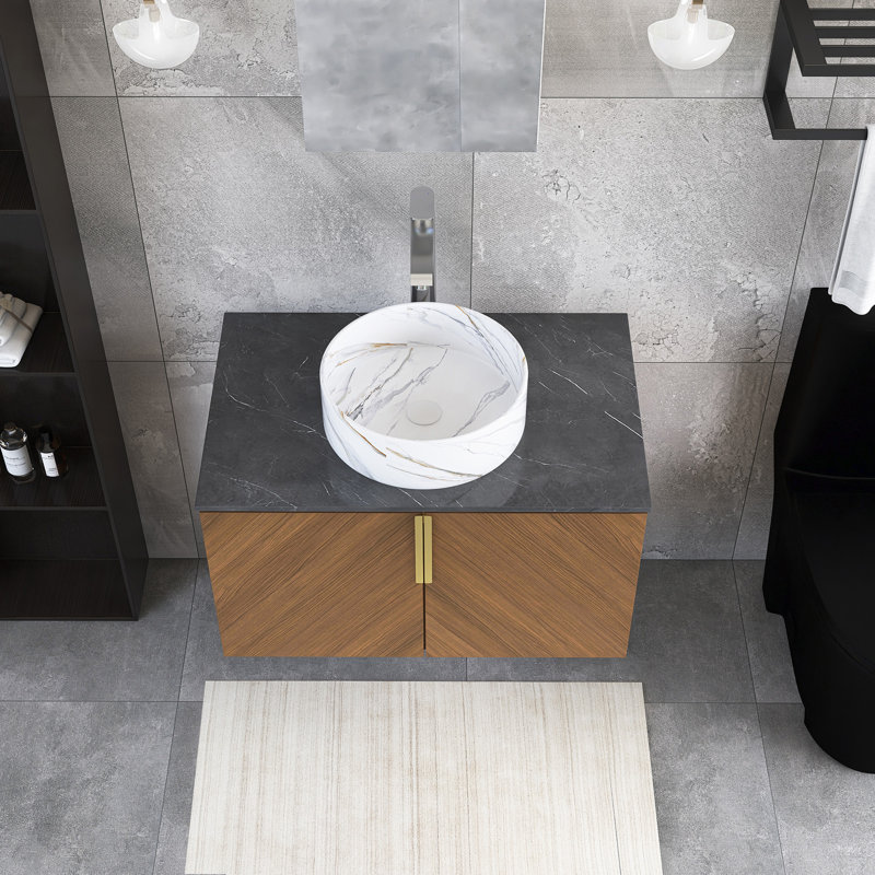Meuble-lavabo mural simple 30 po avec comptoir et lavabo en céramique