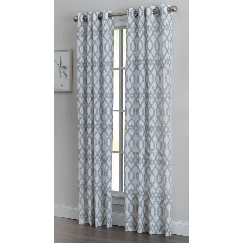 Aenneea Polyester / Linen Light-Filtering Geometric Print Curtain Panel with Grommet Top , Indingo, 50" W x 84" L