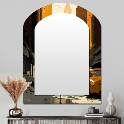 «Young And Stylish In New ORk» - grand miroir mural asymétrique New York, miroir arqué traditionnel unique, impression d'art en métal