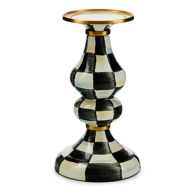 Courtly Check Medium Pillar Candlestick, 9" H x 5.25" W x 5.25" D