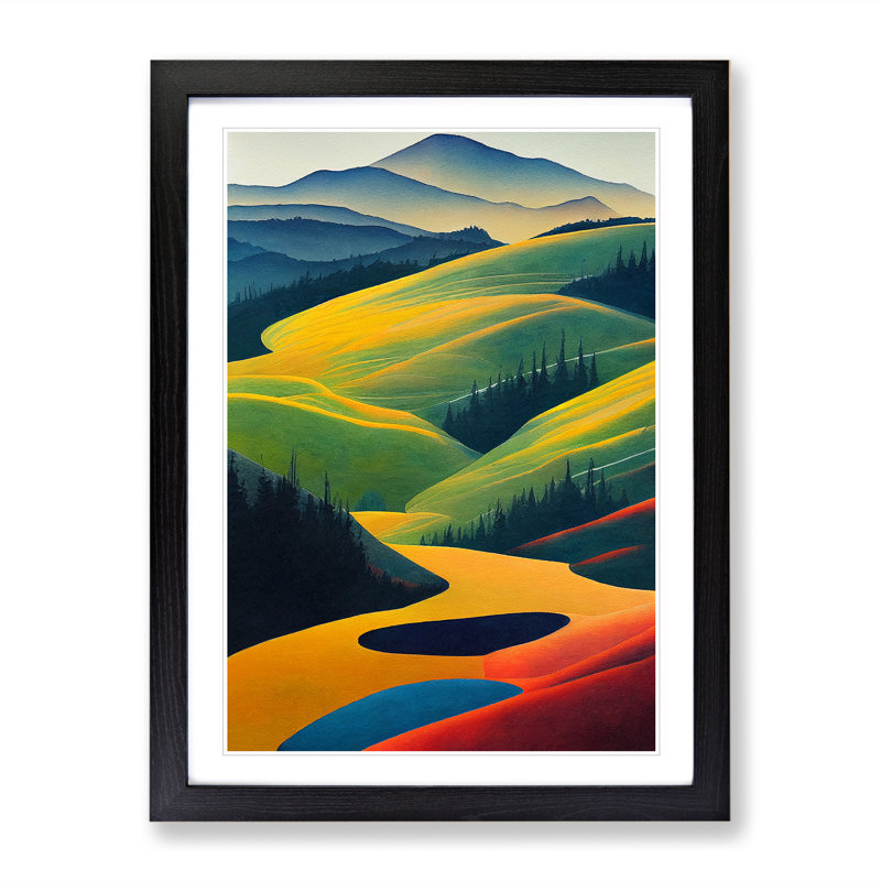 Pretty Meadow Landscape - Single Picture Frame Print, Black Framed, 64cm H x 46cm W x 2cm D