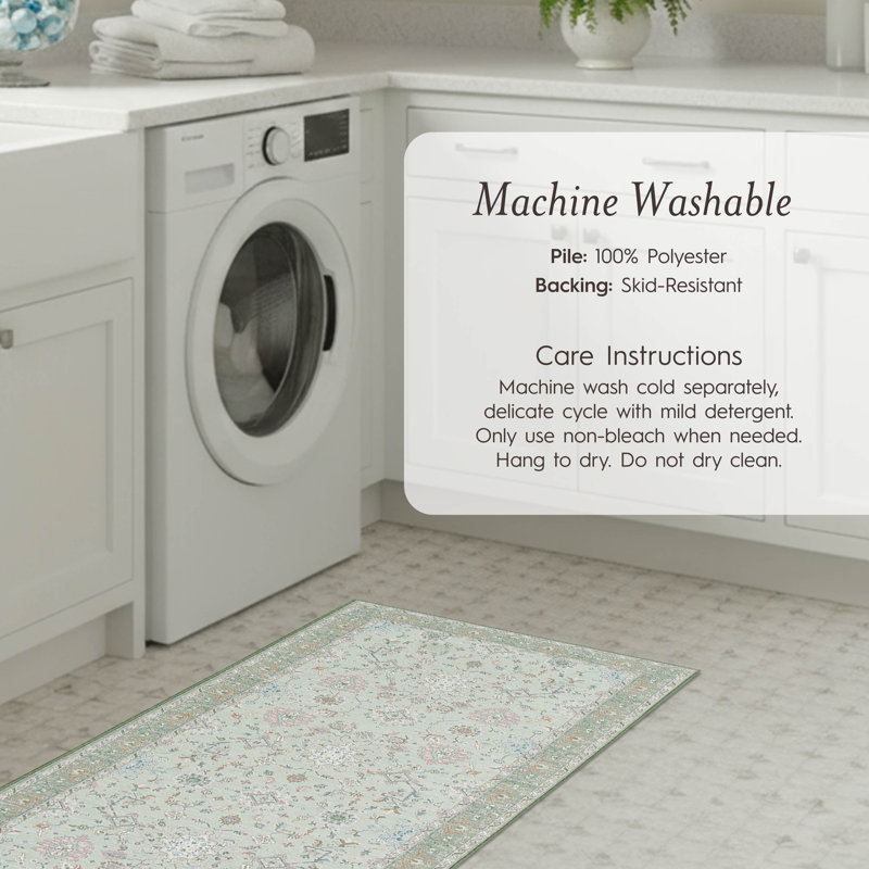 Laura Ashley Aure Machine Washable Imagine Printed Chenille Rugs 2-Piece, Green