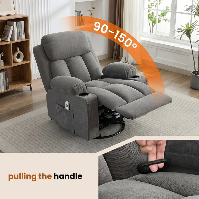 Fauteuil inclinable surdimensionné avec chaleur et massage, Gris