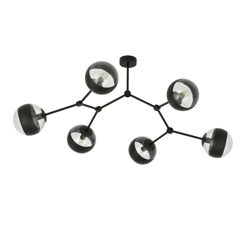 6-Light Sputnik Chandelier, Transparent/Black