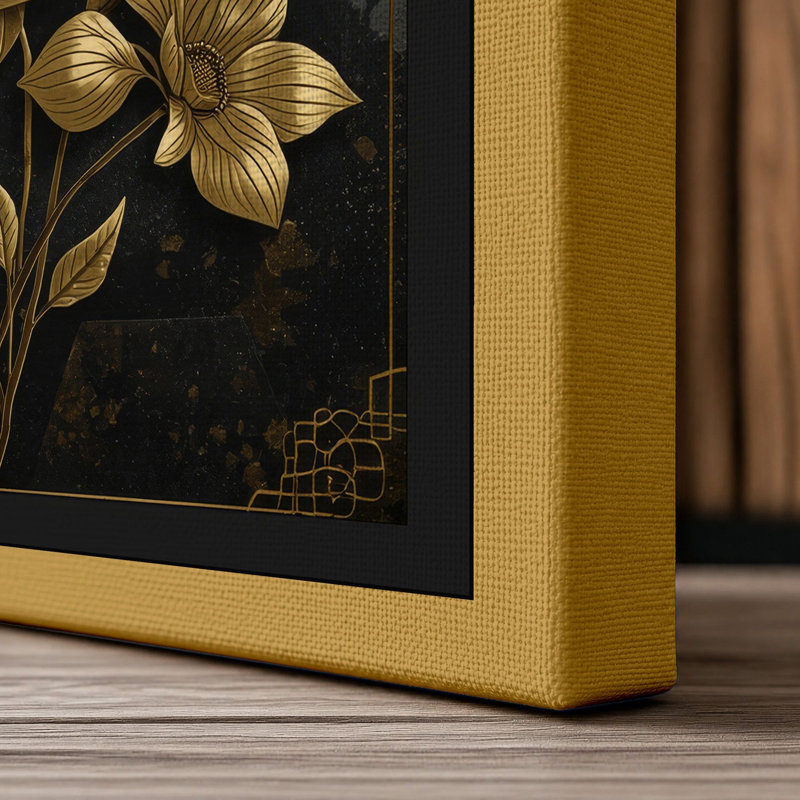 Golden Daffodil Study Botanical - Wrapped Canvas, 36x24 - 91.4 x 61.0 cm, Ochre Border
