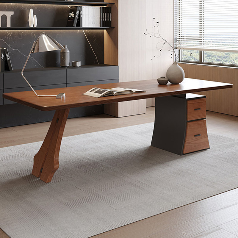 Dark Walnut Rectangular Solid Wood desks, 29.53" H x 86.61" W x 27.56" D, Right Hand Return