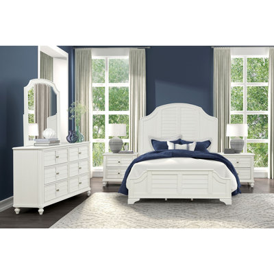 Lit 1 pièce blanc antique, meuble de chambre à coucher, cadre de lit à panneaux, style côtier, design à persiennes HB