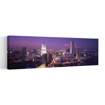 Skyline At Twilight Over Miami River, Miami, Fl, Usa Abstract Contemporary City Sunset Wall Art