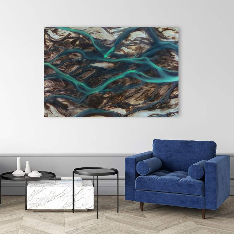 Rivière tressée turquoise - Paysage abstrait coloré et vibrant - Affiche murale nature, 40" H x 60" W