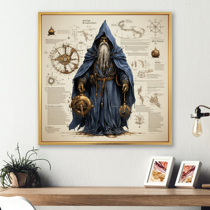Schéma IV encadré sur toile, Cadre flottant doré, H 16 po x l 16 po x P 1 po