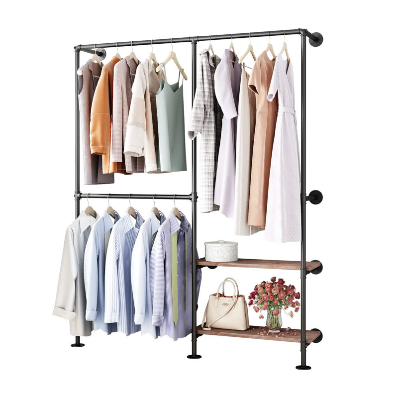 Jitander 62.99'' Adjustable Wall Mounted Clothes Rack, Gold