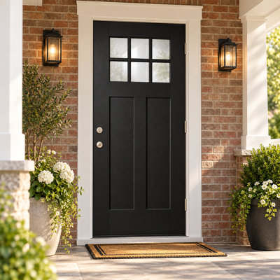 36 in. x 80 in. Black Fiberglass Exterior Door Slab with 6-Lite Low-E Glass Right Hand Inswing  2-Panel Craftsman