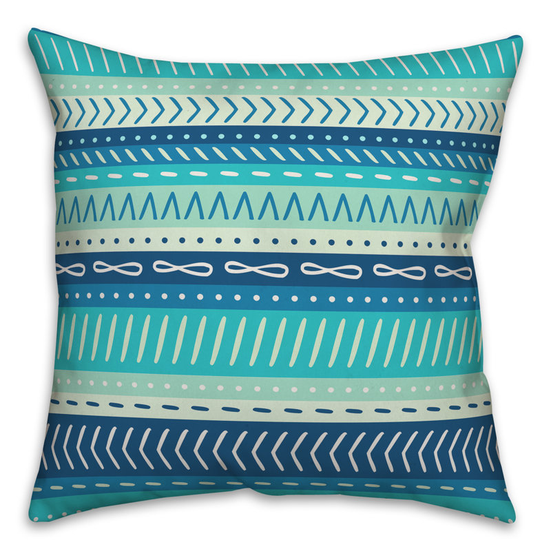  Coussin décoratif intérieur / extérieur Tribal Stripes, 20 po X 20 po, Sarcelle / bleu foncé / vert de mer