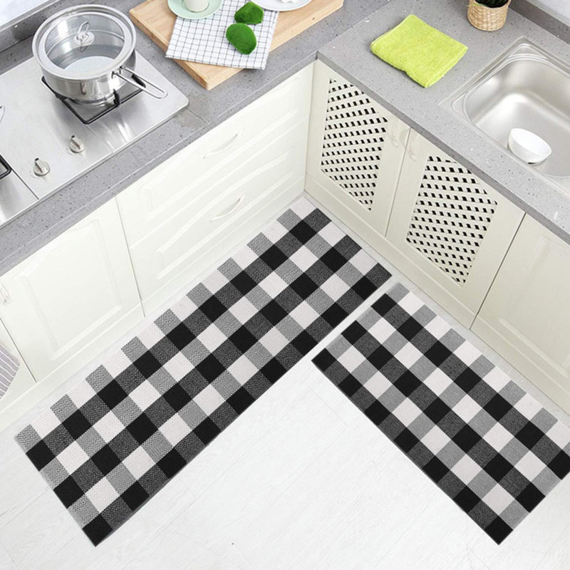 Tapis d'extérieur à carreaux Buffalo, L 24 po x L 52 po, Noir / blanc