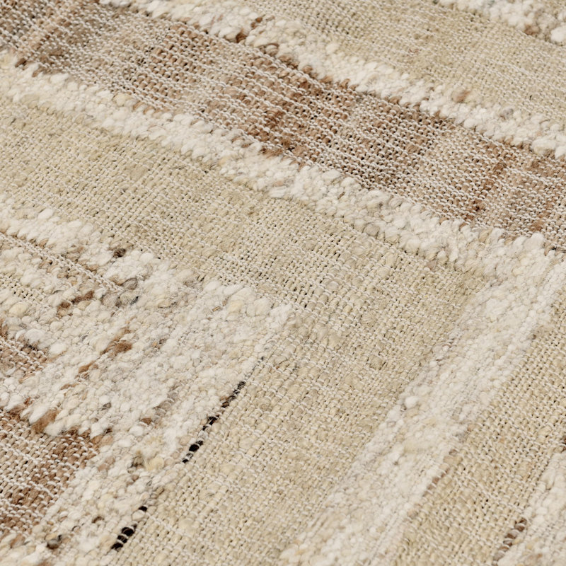Ivory and Beige Handwoven Wool and Cotton Runner Rug