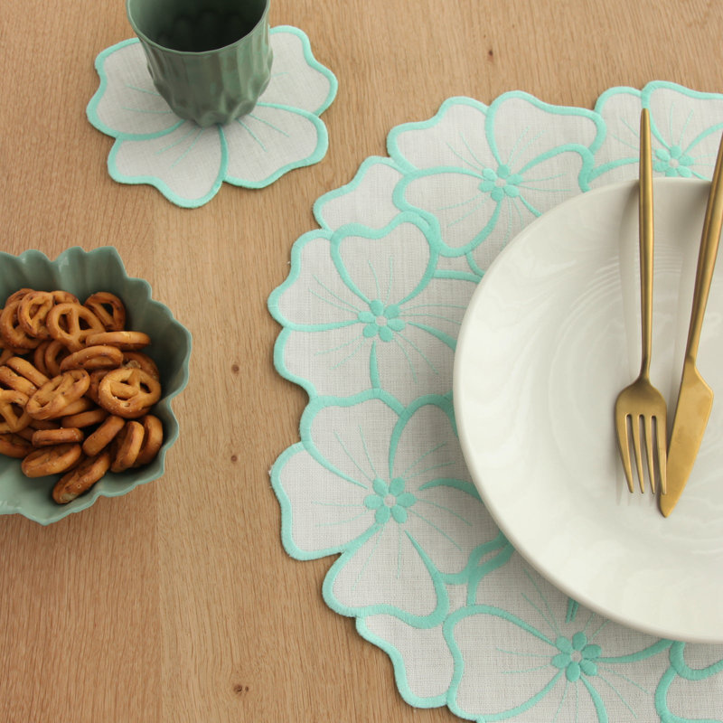 Chrsitine Linen Embroidered Round Table Runners, Green