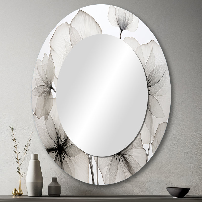 Black And White Morning Glory Speed - Large Oval Wall Mirror On Metal, 43" x 33"
