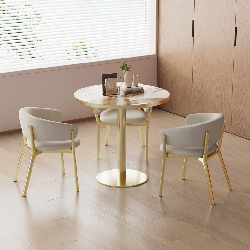 Table de bistro moderne ronde 31,5 po, plateau de table en faux marbre et structure en métal, assemblage rapide, Blanc / Brun