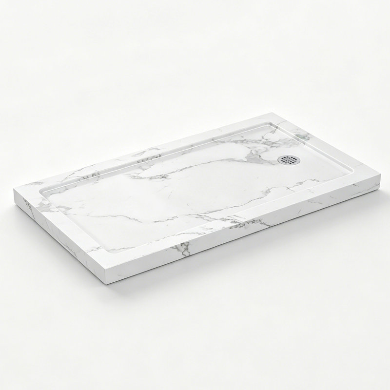 54"W x 36"D Rectangle Shower Base in Marble White with Reversible Drain, Anti-Slip Acrylic Shower Pan with Detachable Flanges, cUPC Certified