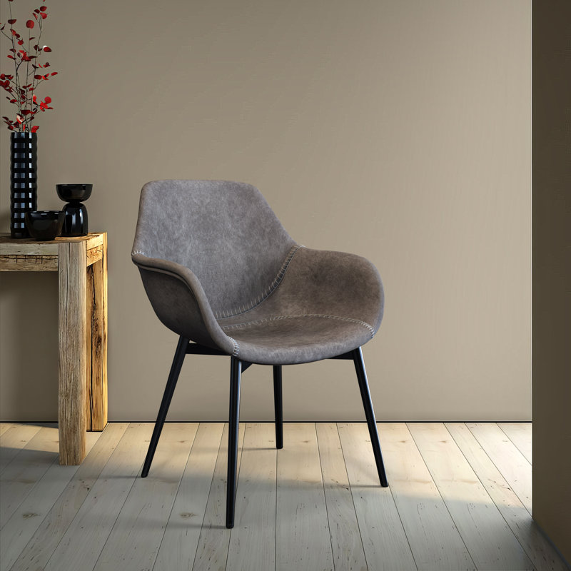 Haglund Leather Dining Chair with Powder-Coated Iron Legs Accent Side Chair Foam Padded Seat Versatile Kitchen Chair for Modern Home and Kitchen