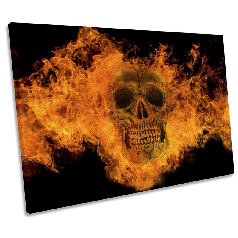 Flaming Skull Modern - Wrapped Canvas Illustration, 30.5cm H x 45.7cm W x 2cm D