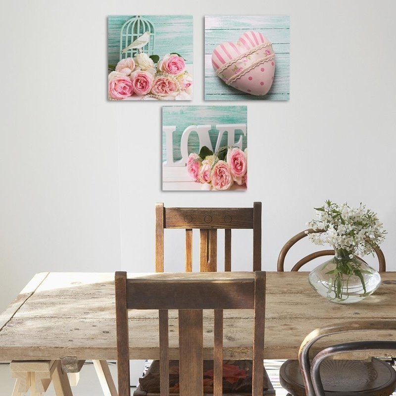 3-tlg. Fotodruck-Set Shabby Elegance Roses