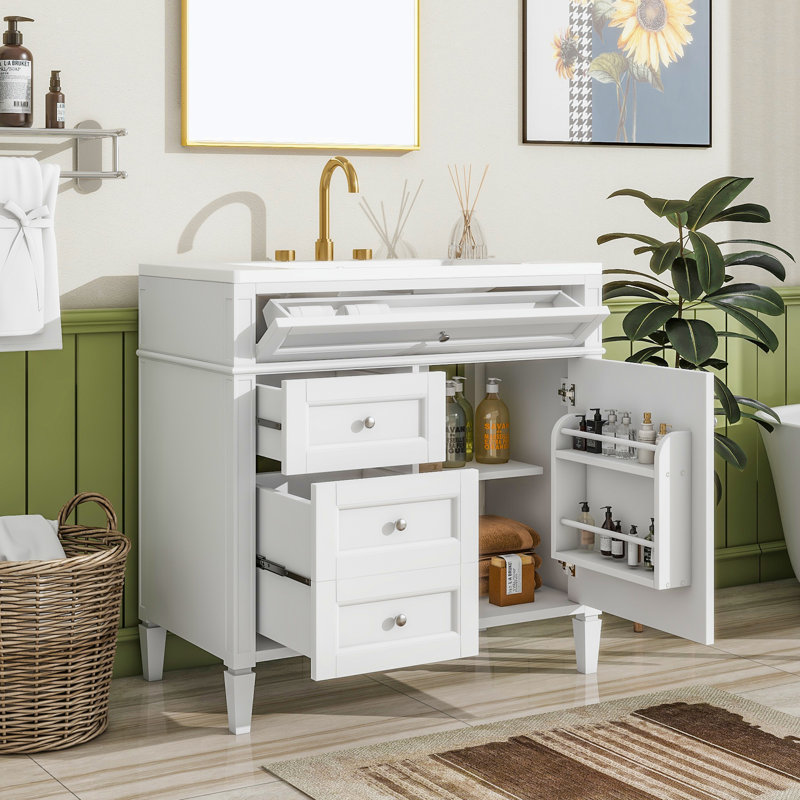 Clancie 36'' Single Bathroom Vanity with Resin Top, White