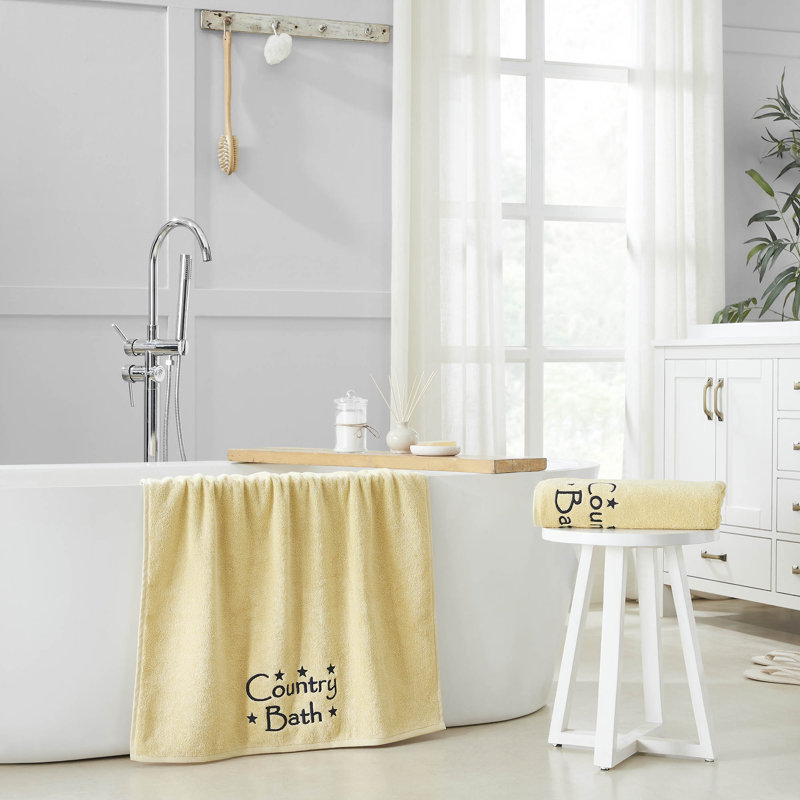 Timeless Linens Country Bath Stars Bath Towel Set of 2 27x54, Black/Cream