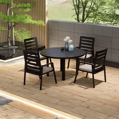 Ensemble de salle à manger 5 pièces pour patio avec table ronde en aluminium de 48 po et 4 fauteuils de salle à manger