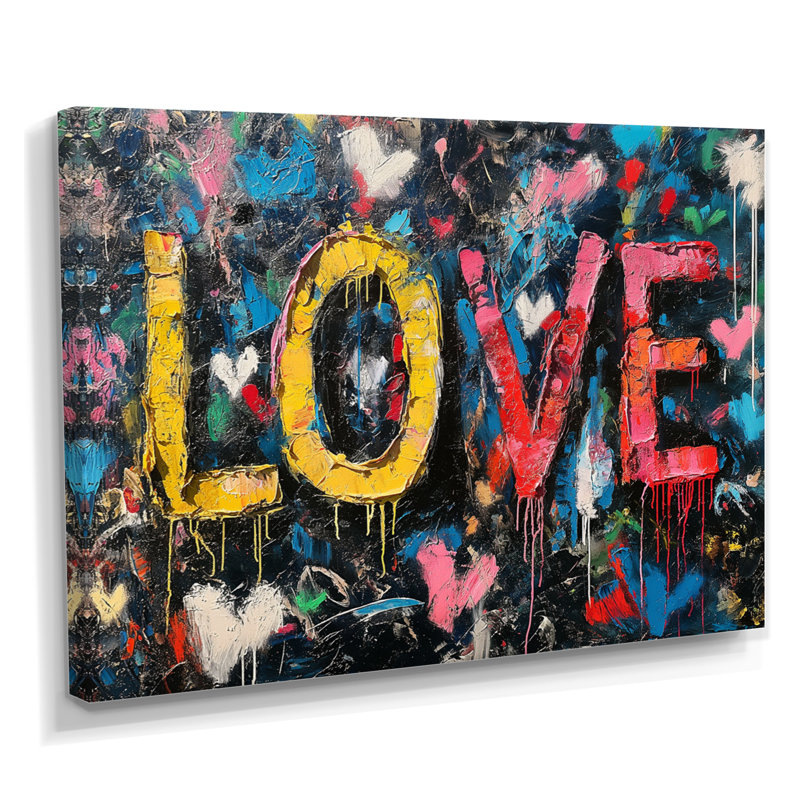 Love Pop Art Graffiti Artwork - Pop Art Wall Art Living Room, Toile tendue, H 12 po x l 20 po x P 1 po