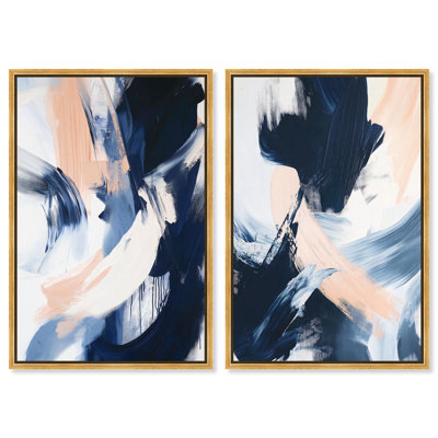 Skyline Serenity Canvas Print Blue Abstract Wall Art Set by Art Remedy, Gold Frame, 20 x 30