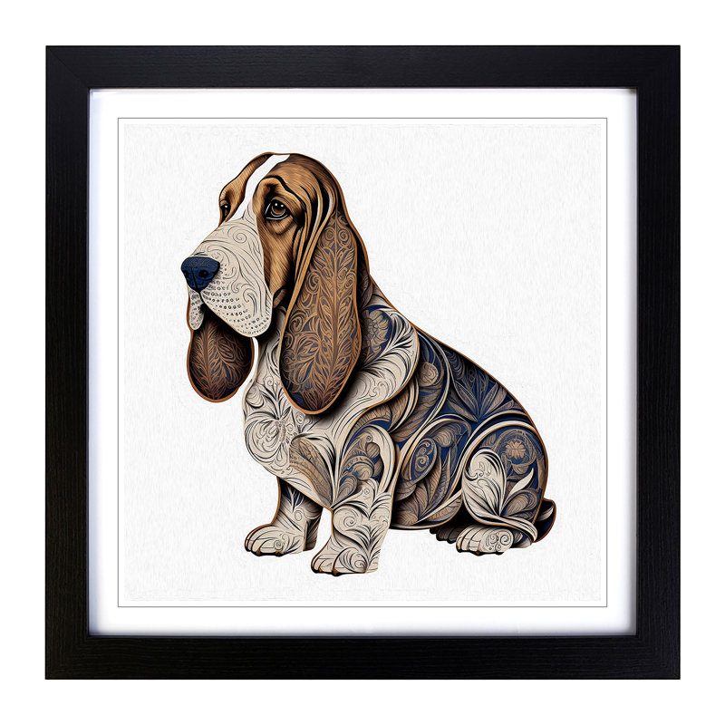 Basset Hound Ornamental Art - Framed Print, Black