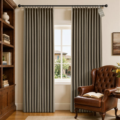 Pinch Pleated Linen Curtains 90 Inches Long, Thermal Insulated Room Darkening Drapes with Hooks, Rings & Back Tab for Bedroom Living Room, 2 Panels, Taupe
