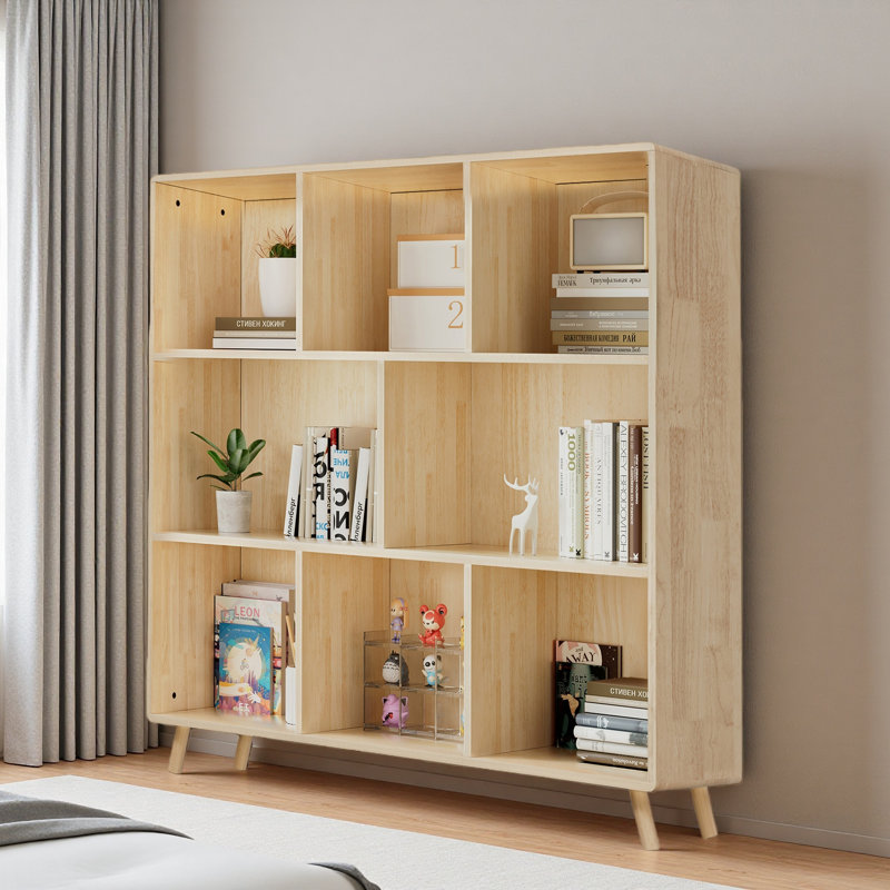 Pine Wood 8-Compartment Storage Cabinet, 44"L X44" H Fixed Shelves Organizer For Books/Toys/Home Décor, Modern Wooden Bookcase