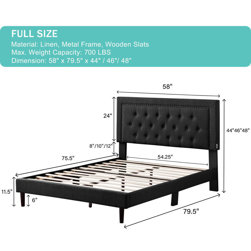 Cianciolo Upholstered Wingback Bed, Full, Black