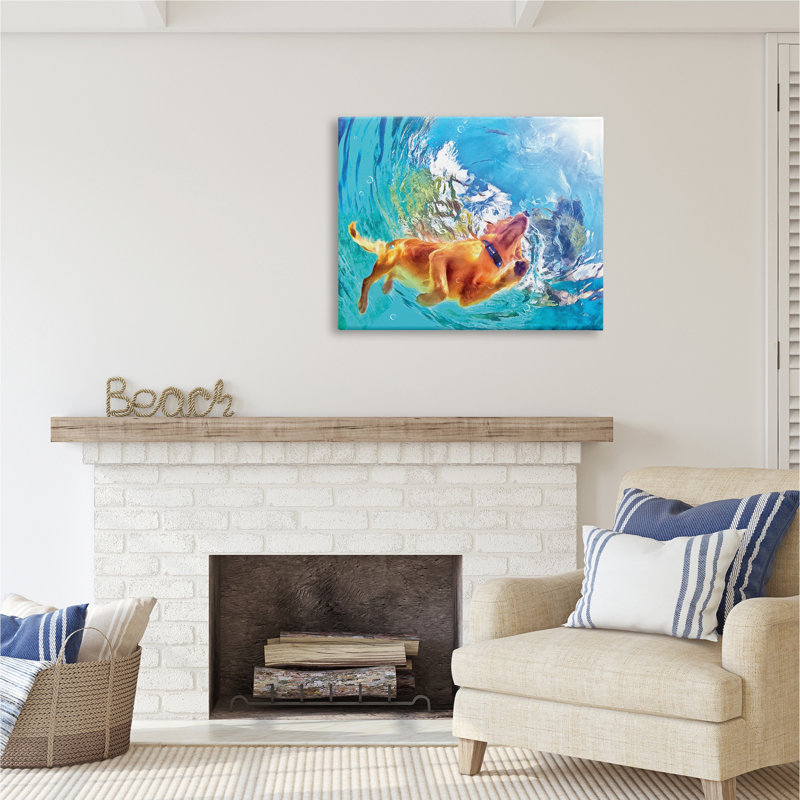 Stupell Industries, chien nageant sous l'eau, art mural par Masey St. Studios, H 30 po x l 40 po x P 1,5 po