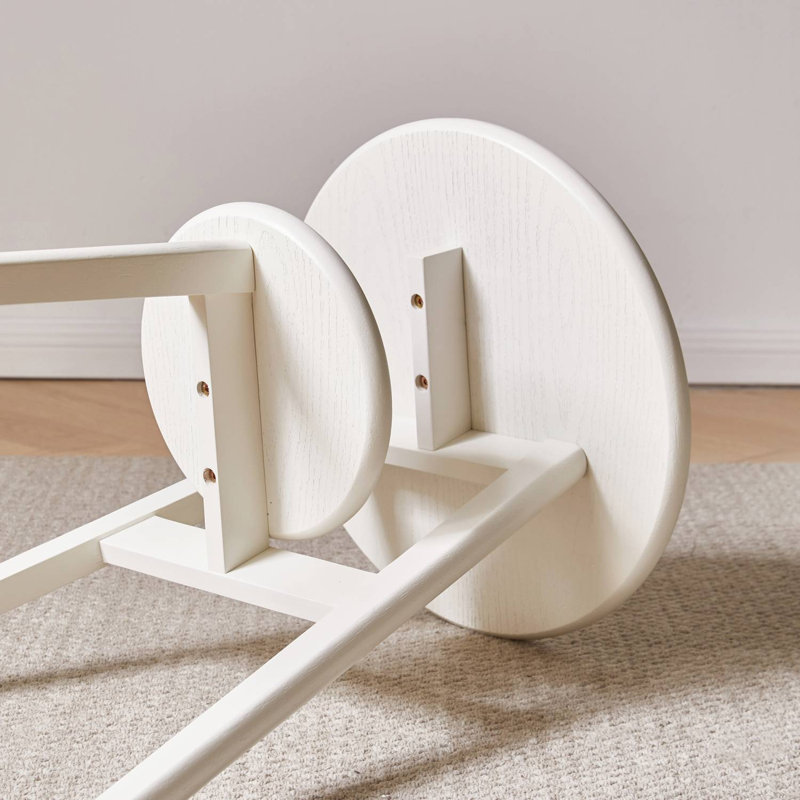 Table d'appoint ronde à 2 niveaux en bois massif avec tablette inférieure, Blanc