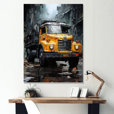 Vieux camion à ordures noir I sur toile