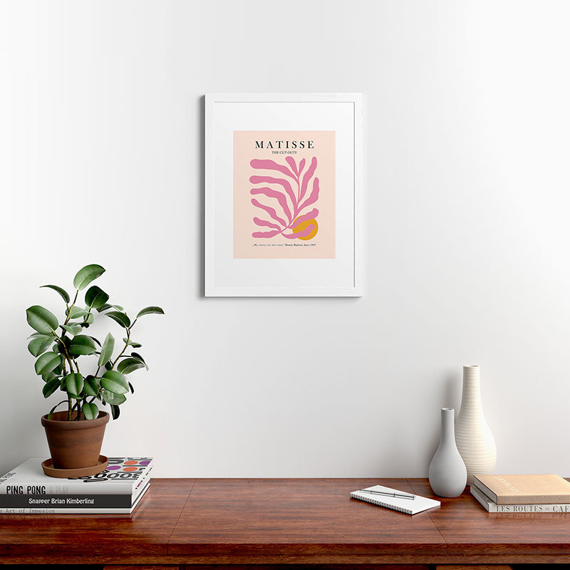 «Cocoon Design Matisse Cut Out Pink Leaf», reproduction d'art encadrée, Blanc, H 24 po x l 18 po
