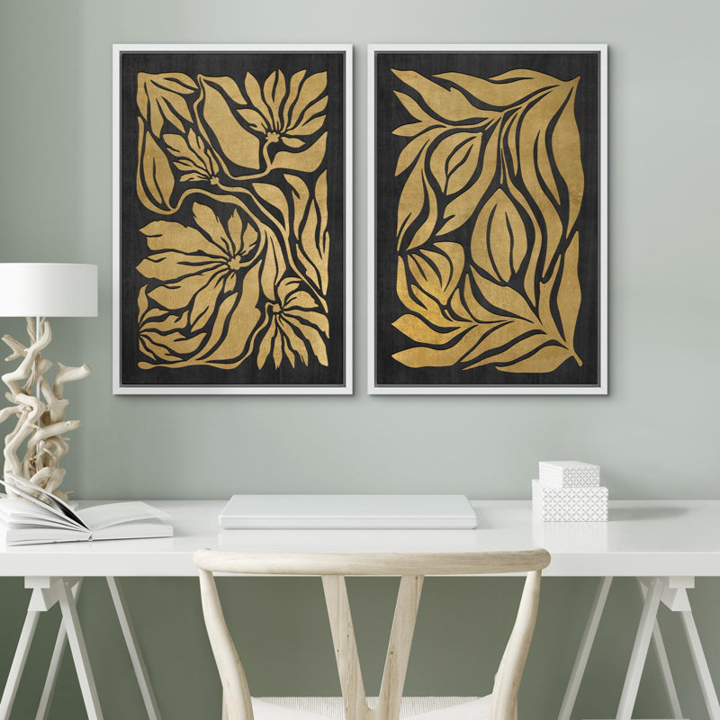 «Lignes noires sur fond brun clair abstrait Swirly Cozy Neutral», 2 pièces sur toile, Cadre blanc, H 36 po x l 24 po