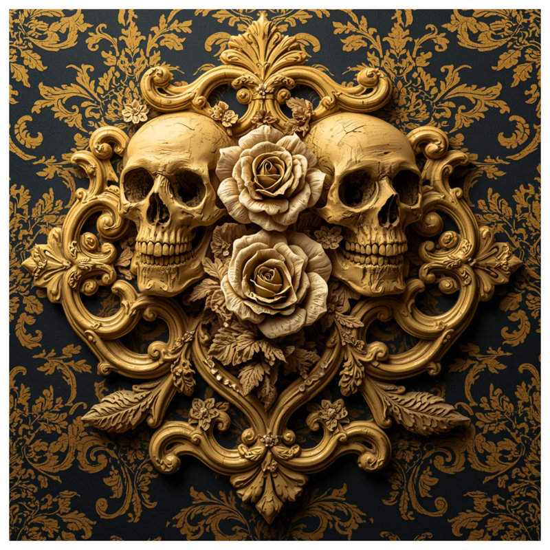 Édredon Gold Skulls Roses, Simple extra long