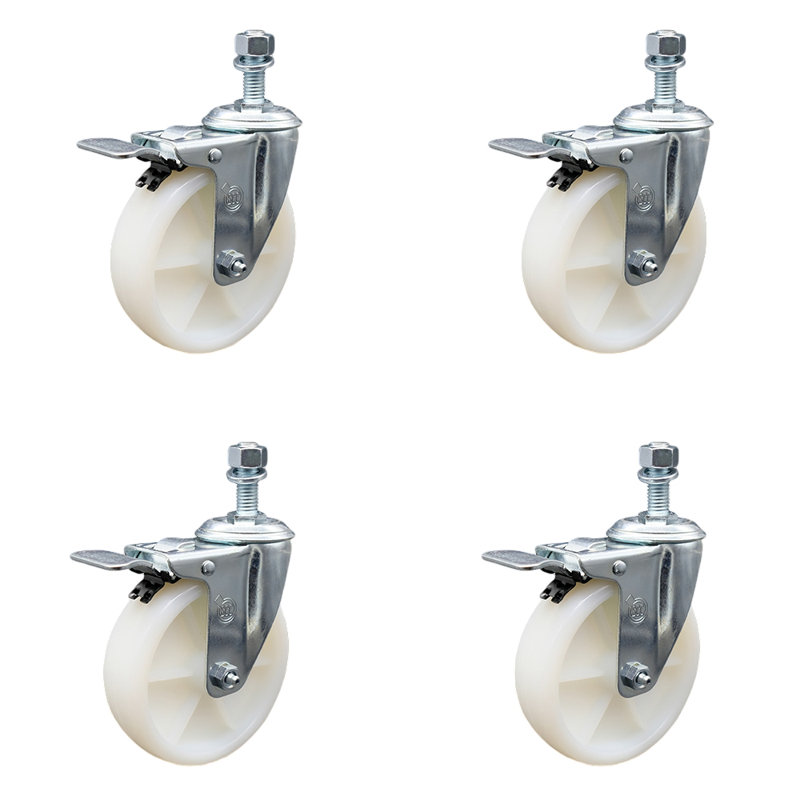 Ensemble de roulettes à tige filetée pivotante de 10 mm avec frein à verrouillage total SCC