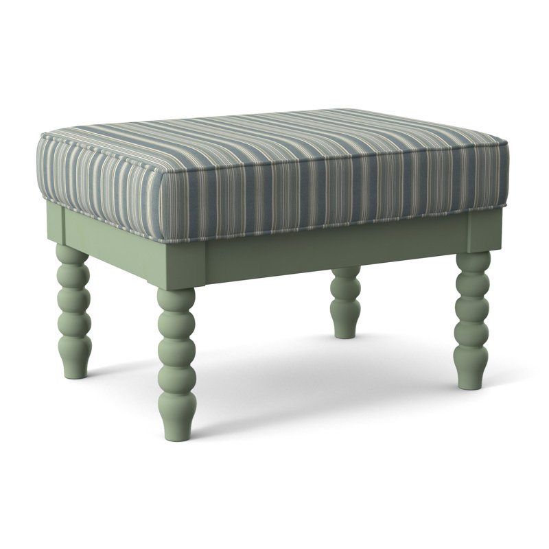 Lind Island Ottoman, Green and Blue Stripe, Celery Finish