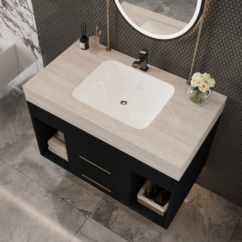 Ensemble de meuble-lavabo mural flottant 29,9 po, Gris Pierre