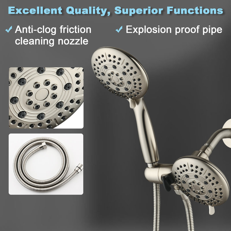 Spot Resist Multi-function Handshower And Rainfall Shower Head Trim Combo With Shower Handle, Brushed Nickel