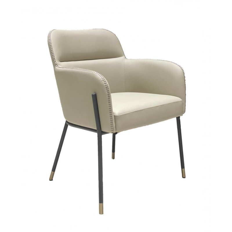 Chaise de salle à manger rembourrée à dossier en lattes de cuir gris et noir