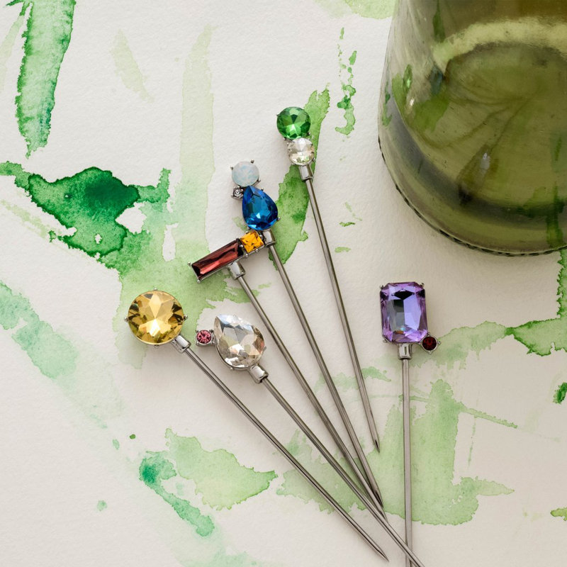 6 Piece Gem Cocktail Picks Stirrer Set